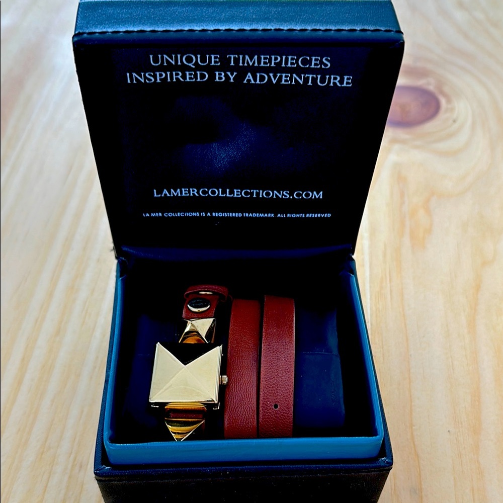 La Mer x Anthropologie Gold and Brown Wrap Watch